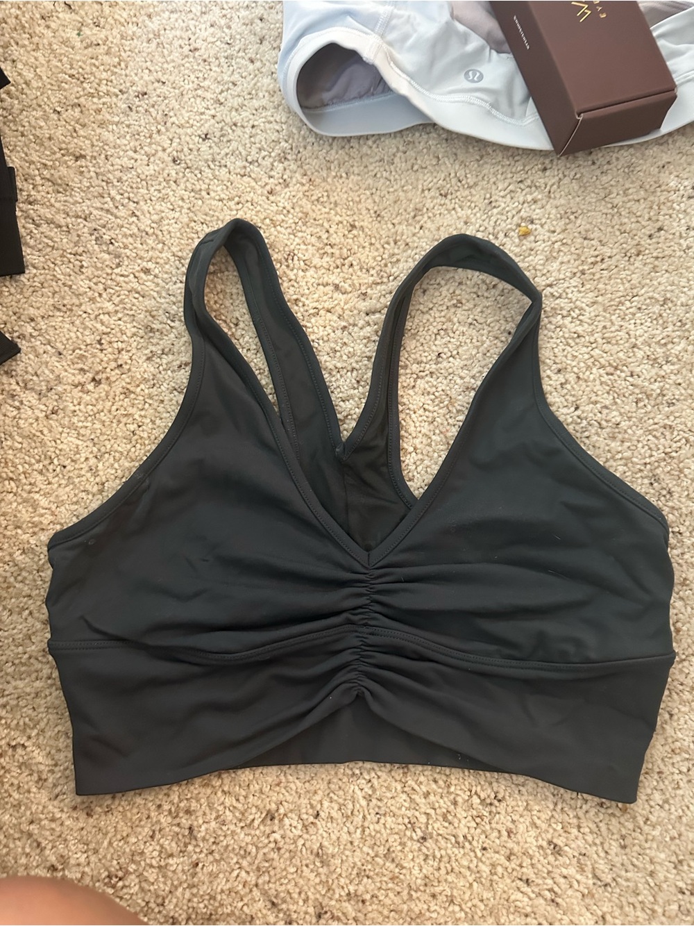 ALO Yoga Black V-Neck Ruched Sports Bra